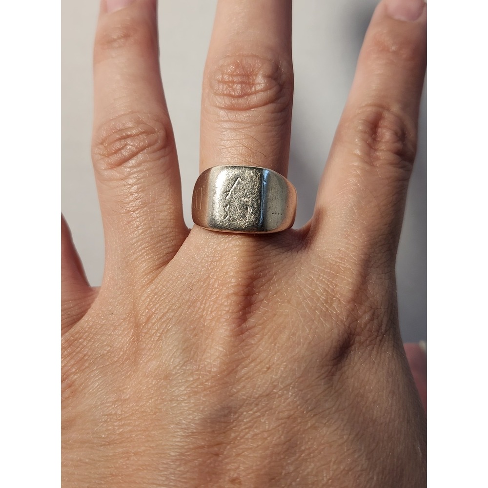 1970's VTG 10K Solid White Gold Signet Ring 9.69g Sz9.25 Navy Vet CPD Estate - Picture 1 of 16